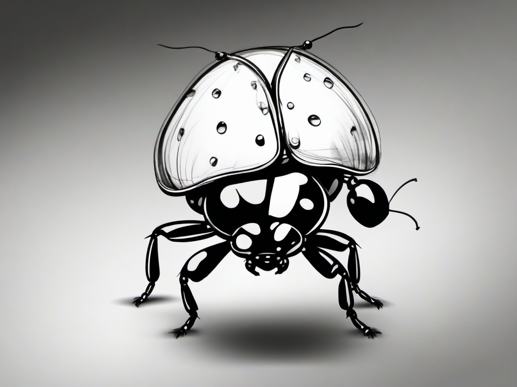 drawing of a lady bug  minimal rough scribbles,doodles,black and white