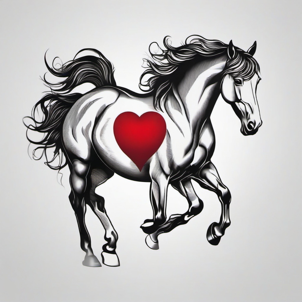 horse and heart tattoo  simple tattoo,minimalist,white background