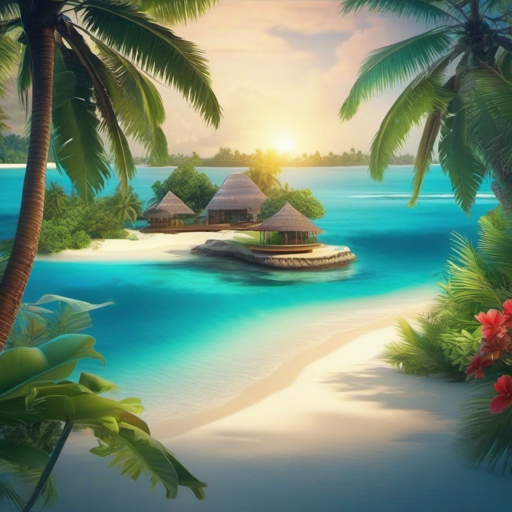 Island Wallpaper - Tropical Paradise in the Maldives Islands  wallpaper style, intricate details, patterns, splash art, light colors