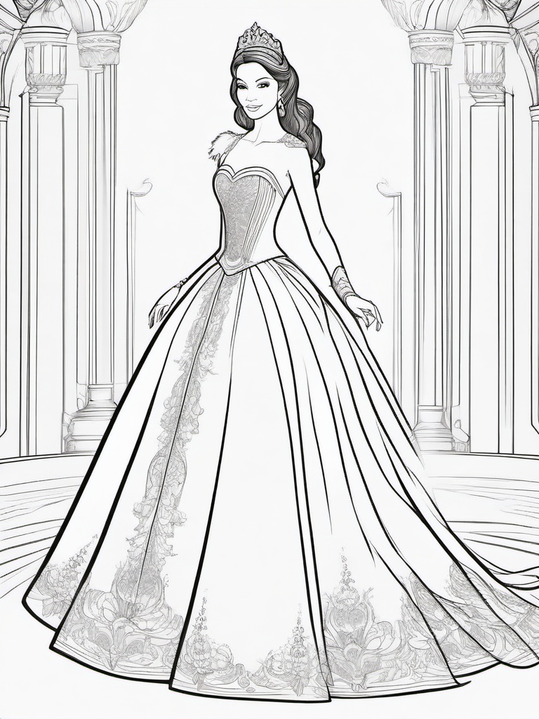 Princess Coloring Pages - Elegant Royalty in Beautiful Gowns  minimal black outline printable sheet, coloring page