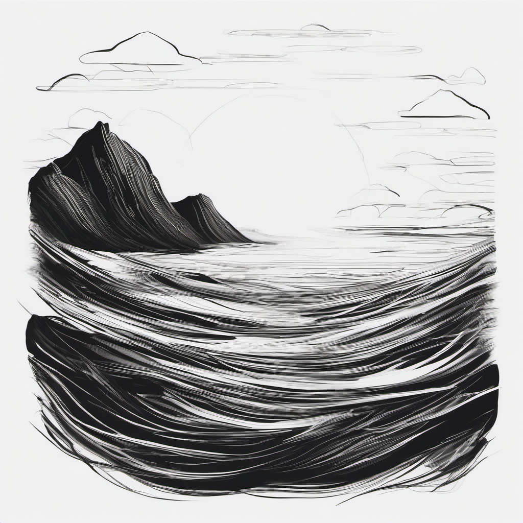 drawing of a ocean  minimal rough scribbles,doodles,black and white