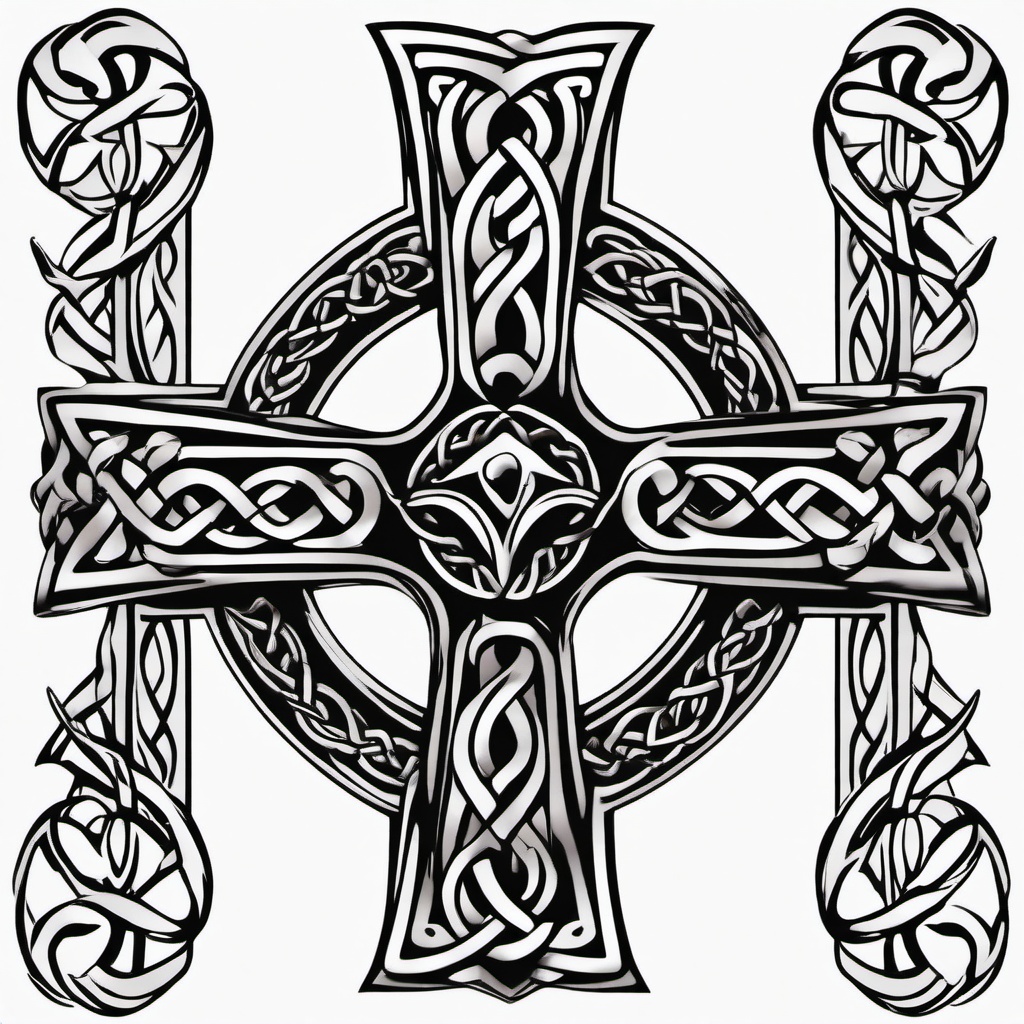 celtic cross tattoo with claddagh  simple color tattoo,minimal,white background