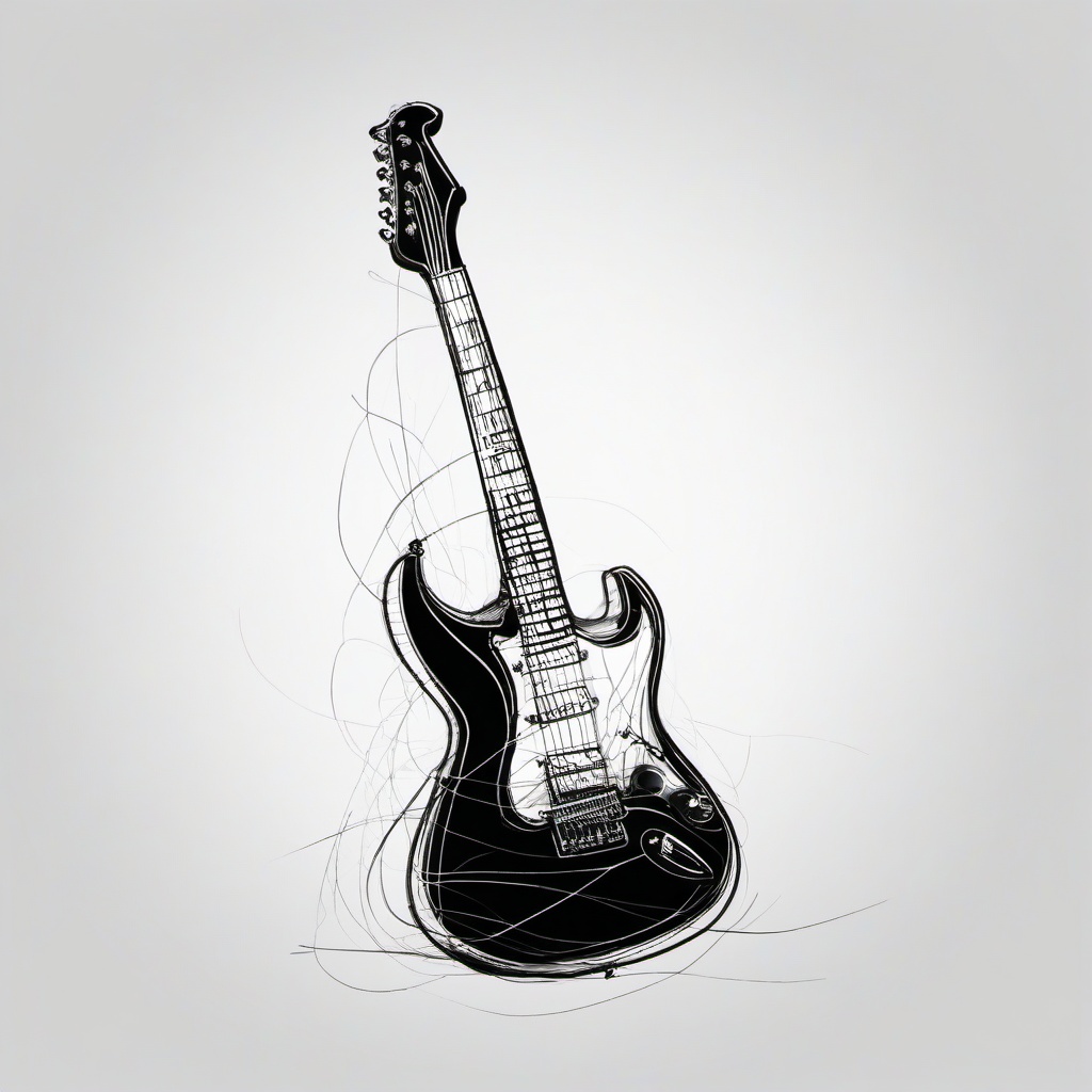 drawing of electric guitar  minimal rough scribbles,doodles,black and white