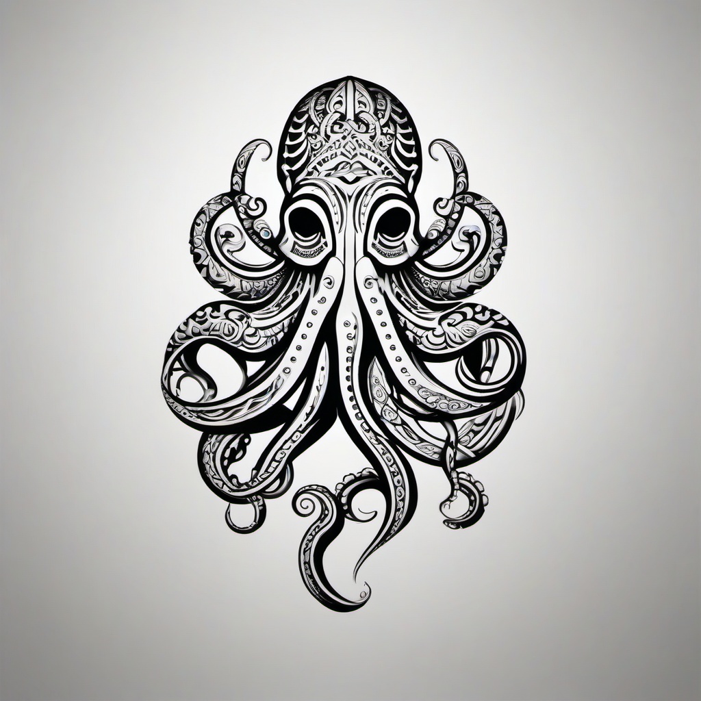 Polynesian Octopus Tattoo - Pay homage to Polynesian traditions with a tattoo featuring an octopus inspired by Polynesian art.  simple vector color tattoo,minimal,white background