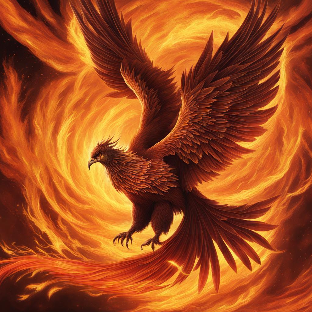 legendary phoenix rising from its own ashes in a burst of flames and glory. 