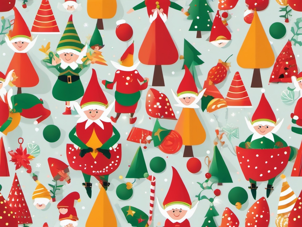 Elf clipart - elf surrounded by festive decorations  color,minimalist,vector clipart