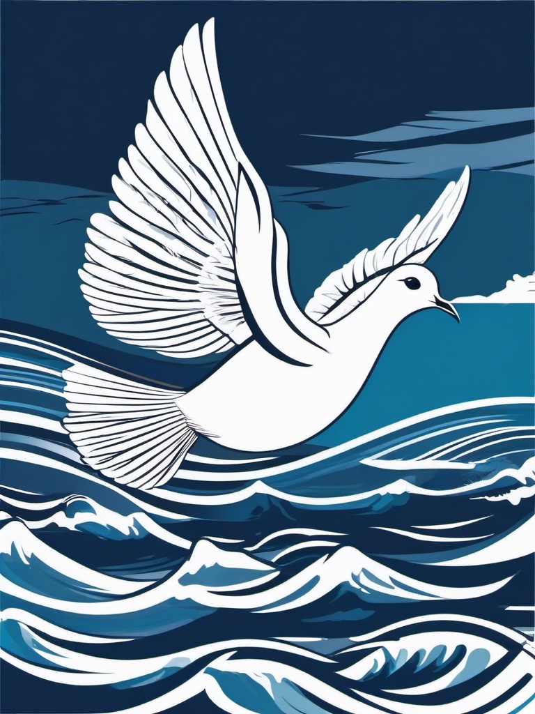 Dove flying over the ocean clipart.  vector style illustration, white background