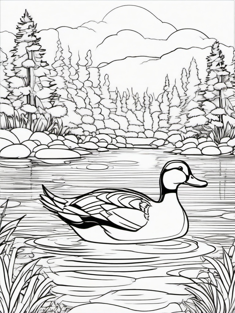 Duck Coloring Page - Quacking Pond Swimmer  black outline printable coloring page