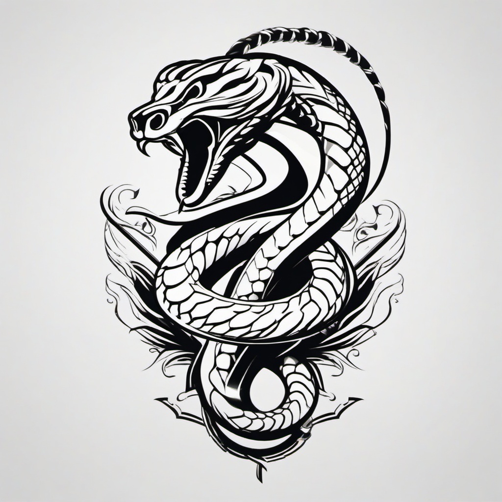 Snake on a Sword Tattoo - Tattoo featuring a snake coiled around a sword.  simple vector tattoo,minimalist,white background