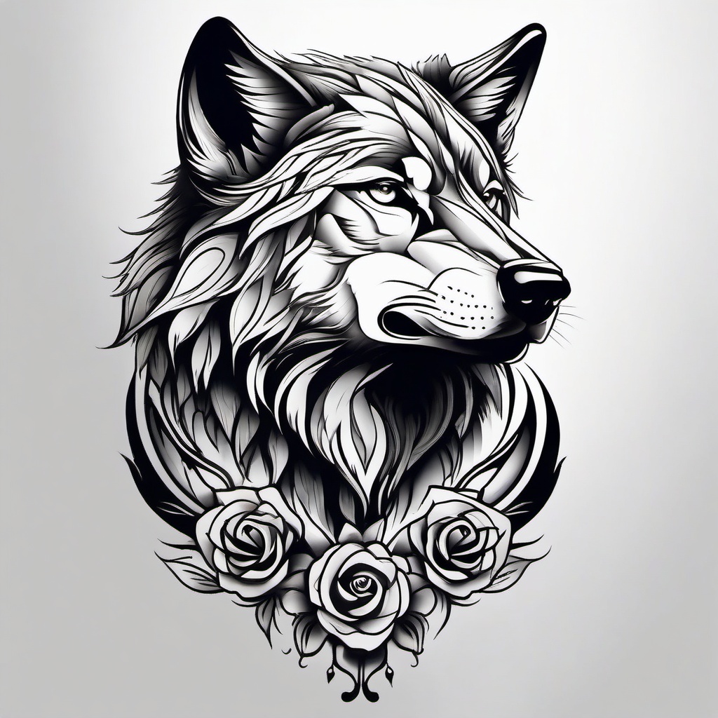 Shoulder Tattoo Wolf,bold and powerful wolf tattoo designed specifically for the shoulder, symbol of strength. , color tattoo design, white clean background