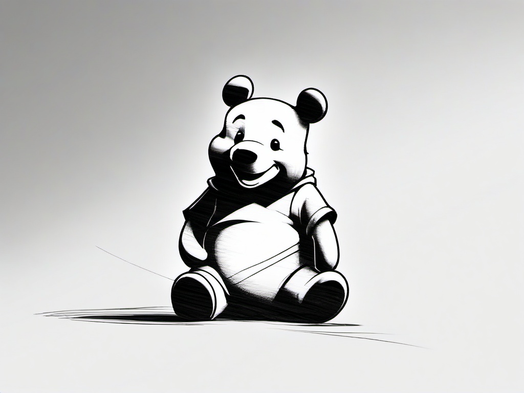 drawing of pooh  minimal rough scribbles,doodles,black and white