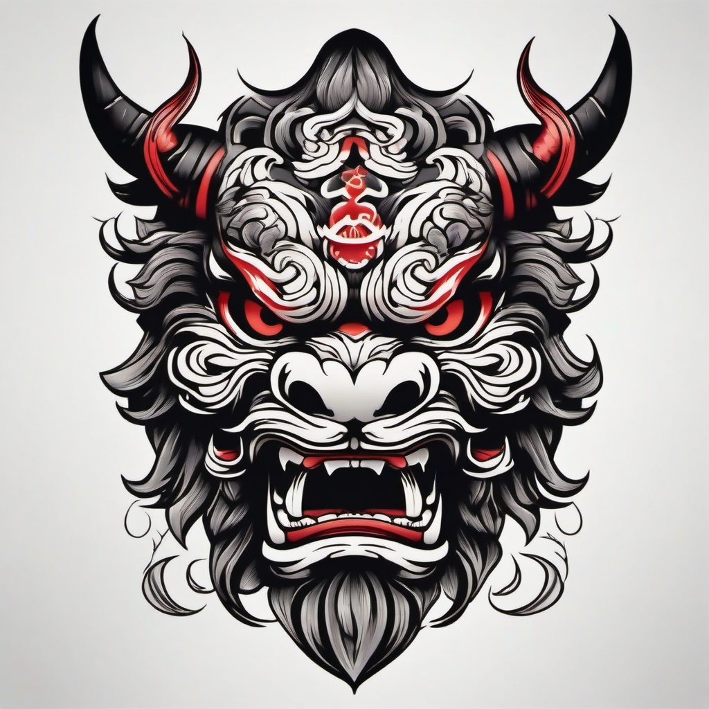 Irezumi Oni Tattoo - Traditional Japanese Oni tattoo.  simple color tattoo,white background,minimal