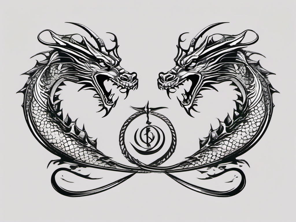 Three Headed Dragon Tattoo - Tattoo featuring a dragon with three heads.  simple color tattoo,minimalist,white background