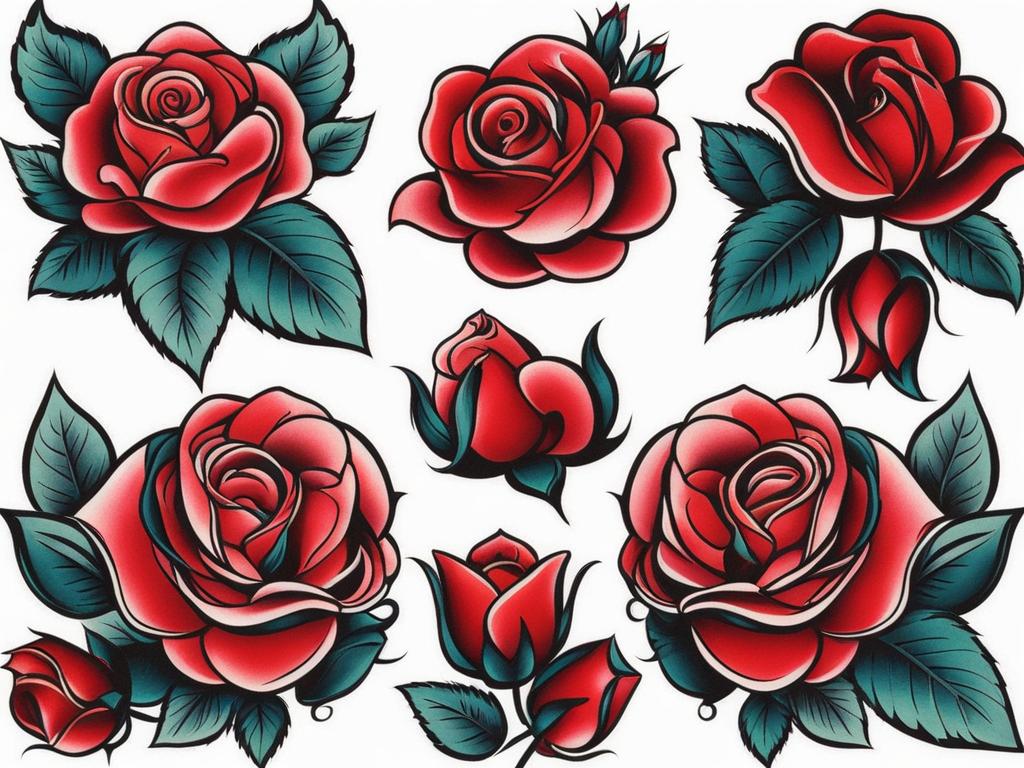 American traditional rose, Classic and timeless tattoos featuring traditional rose designs. ,colorful, tattoo pattern, clean white background