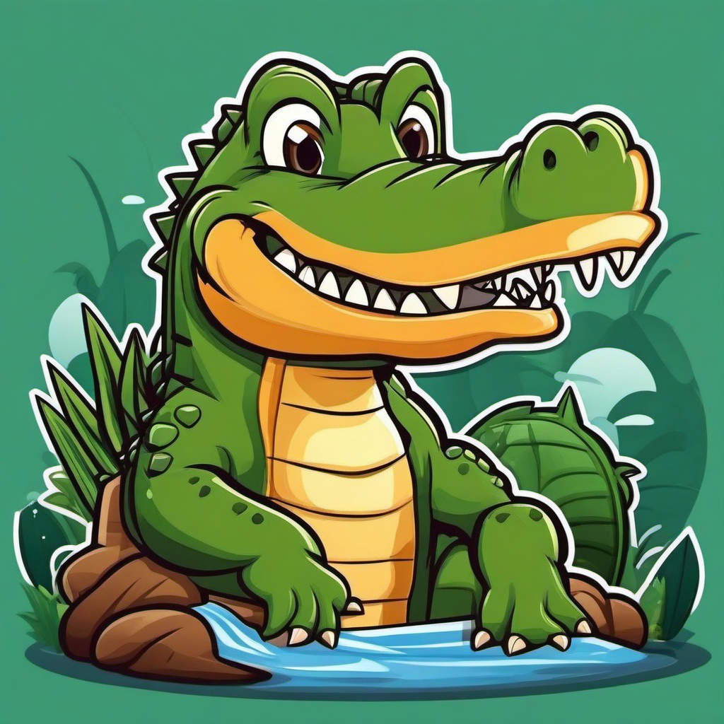 Crocodile cartoon - powerful river hunter  cartoon sticker style