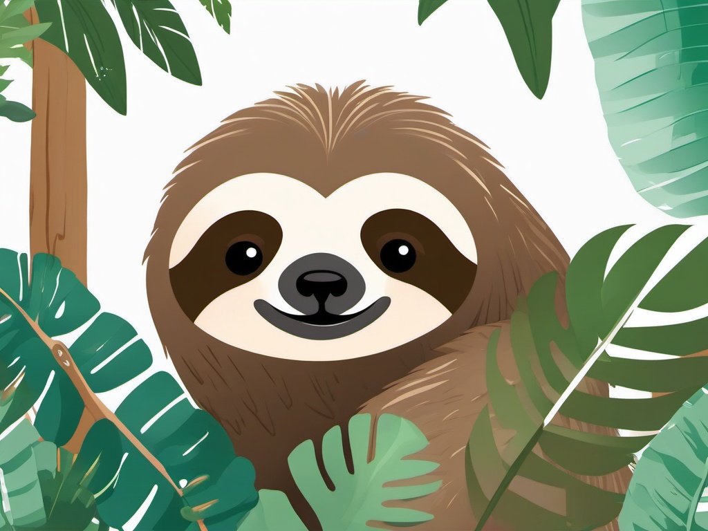 Cute Sloth in a Misty Rainforest  clipart, simple