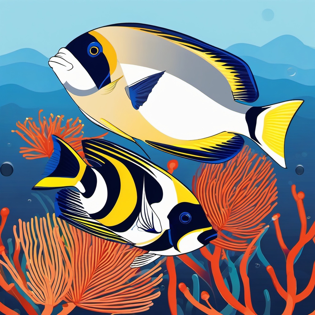 Surgeonfish Clipart - Surgeonfish grazing on coral polyps , minimal, 2d