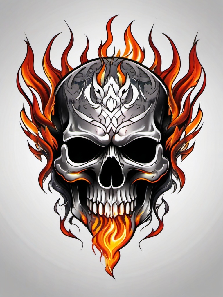 tattoo skull fire  simple color tattoo,white background