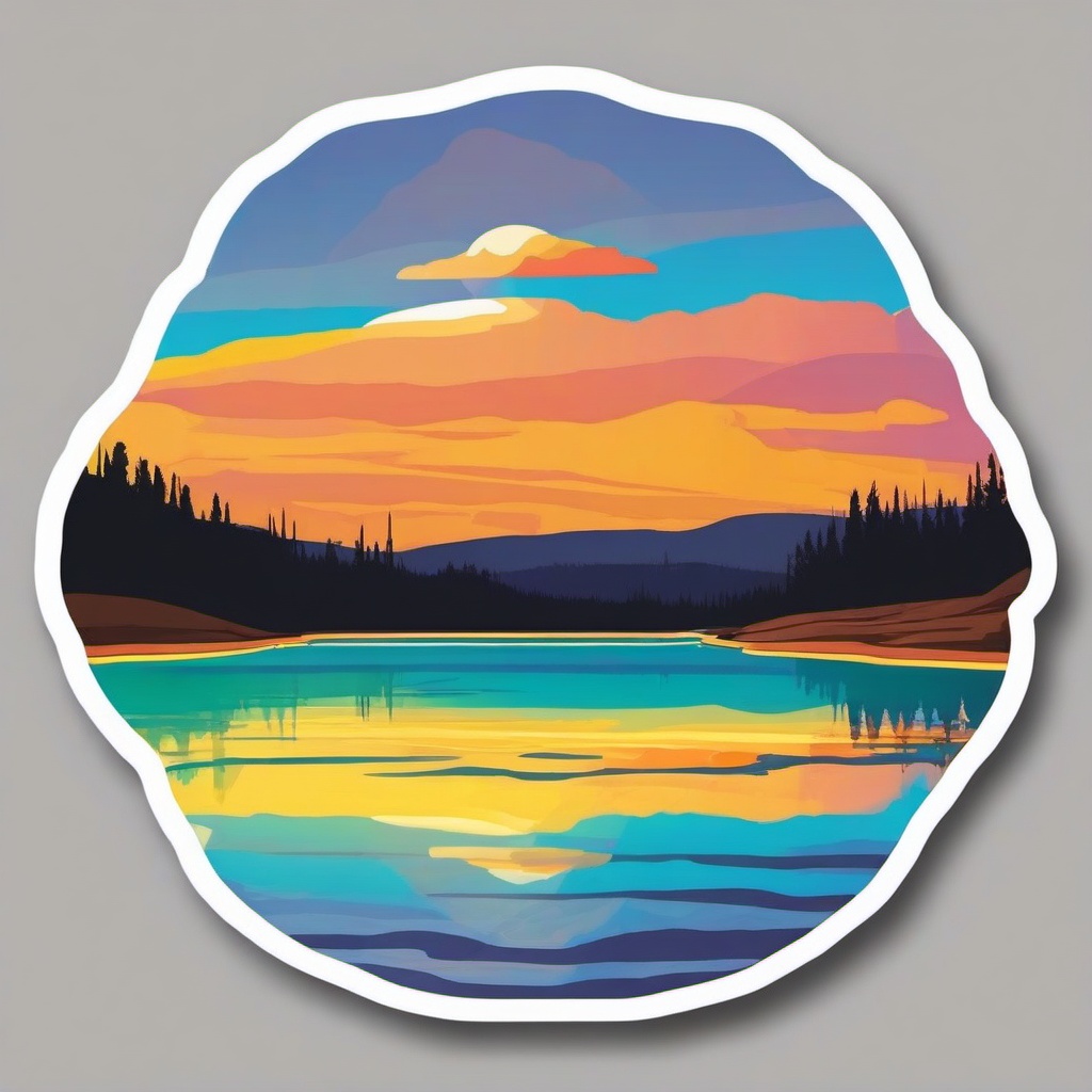 Yellowstone Grand Prismatic Spring sticker- Colorful hot spring in Yellowstone National Park, , sticker vector art, minimalist design