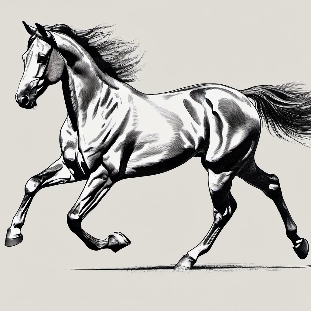 drawing of running horse  minimal rough scribbles,doodles,black and white