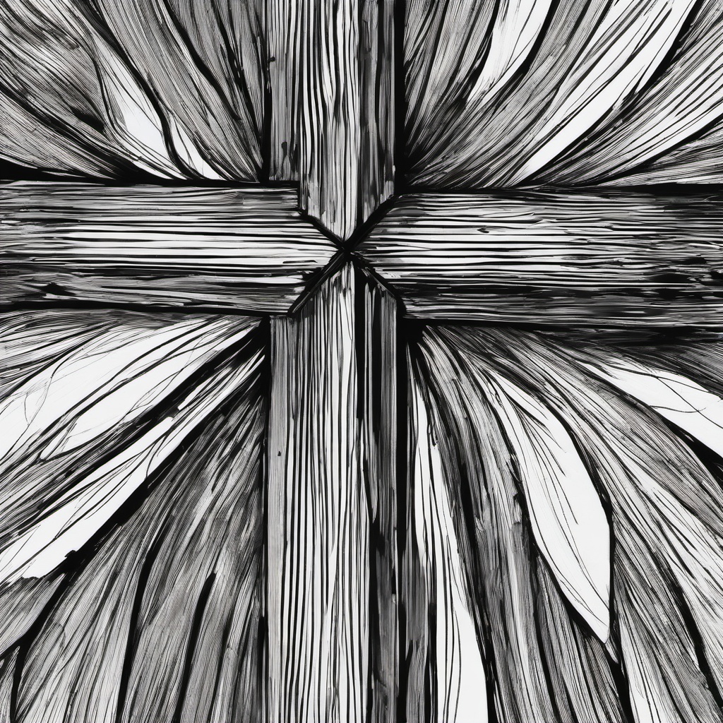 drawing of a wooden cross  minimal rough sketch scribbles,doodles,black and white