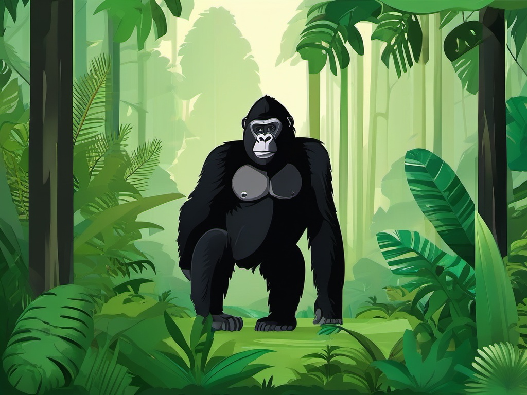 Cute Gorilla in a Lush Forest  clipart, simple