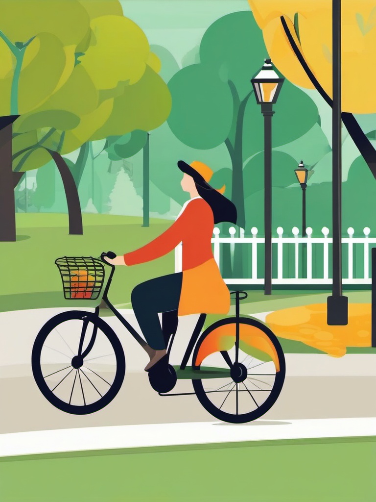 Bicycle Ride in the Park clipart - Riding a bike in the park, ,vector color clipart,minimal