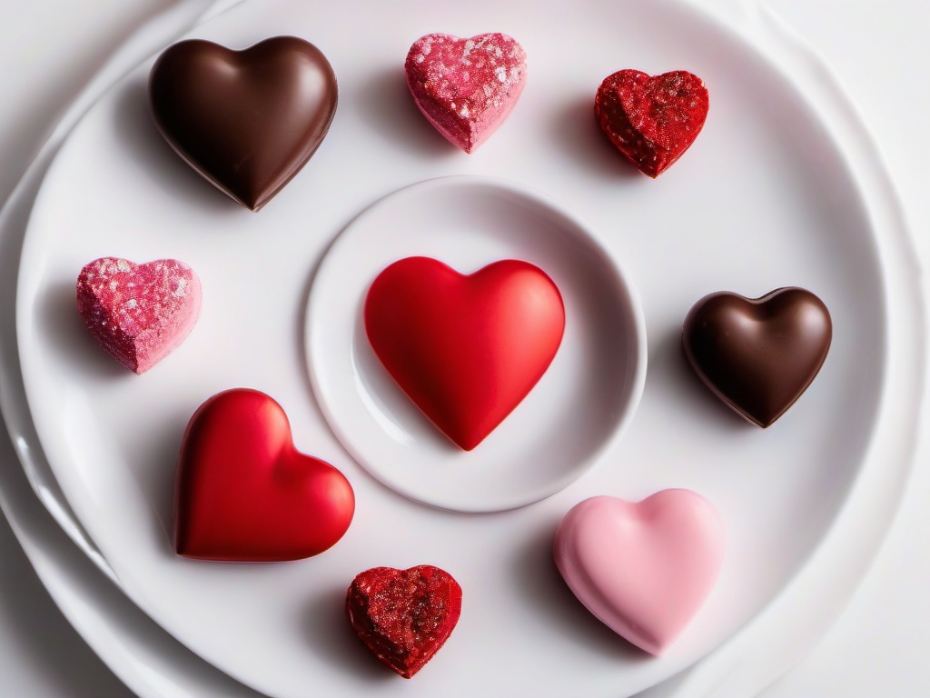 Valentine's Day background - Heart-shaped chocolates arranged on a white plate  aesthetic background wallpaper