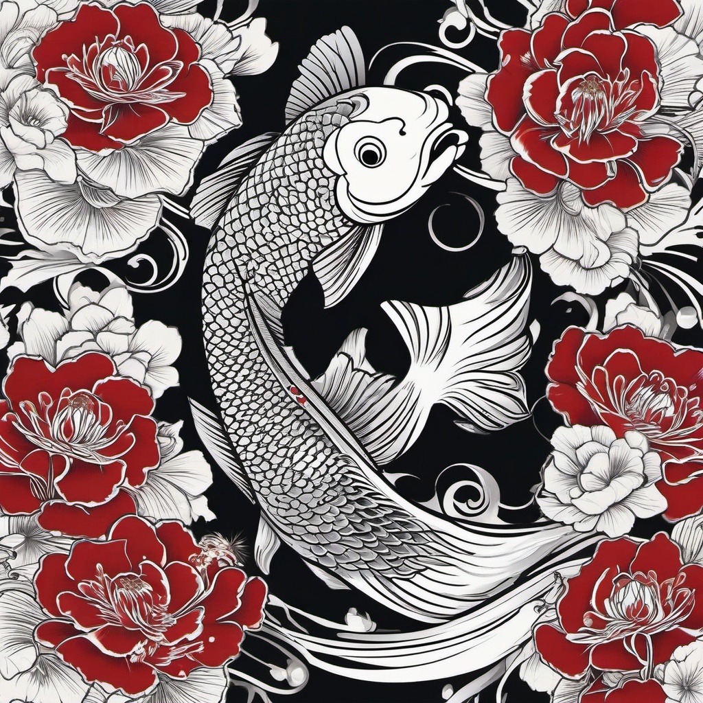 Japanese Koi Fish Tattoos-Intricate and symbolic tattoos featuring Japanese Koi fish, symbolizing perseverance and strength.  simple color vector tattoo