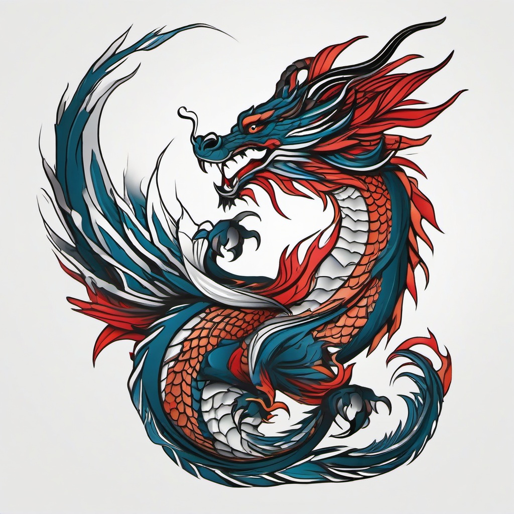 Dragon Tattoo Art - Artistic representation of a dragon in tattoo form.  simple color tattoo,minimalist,white background