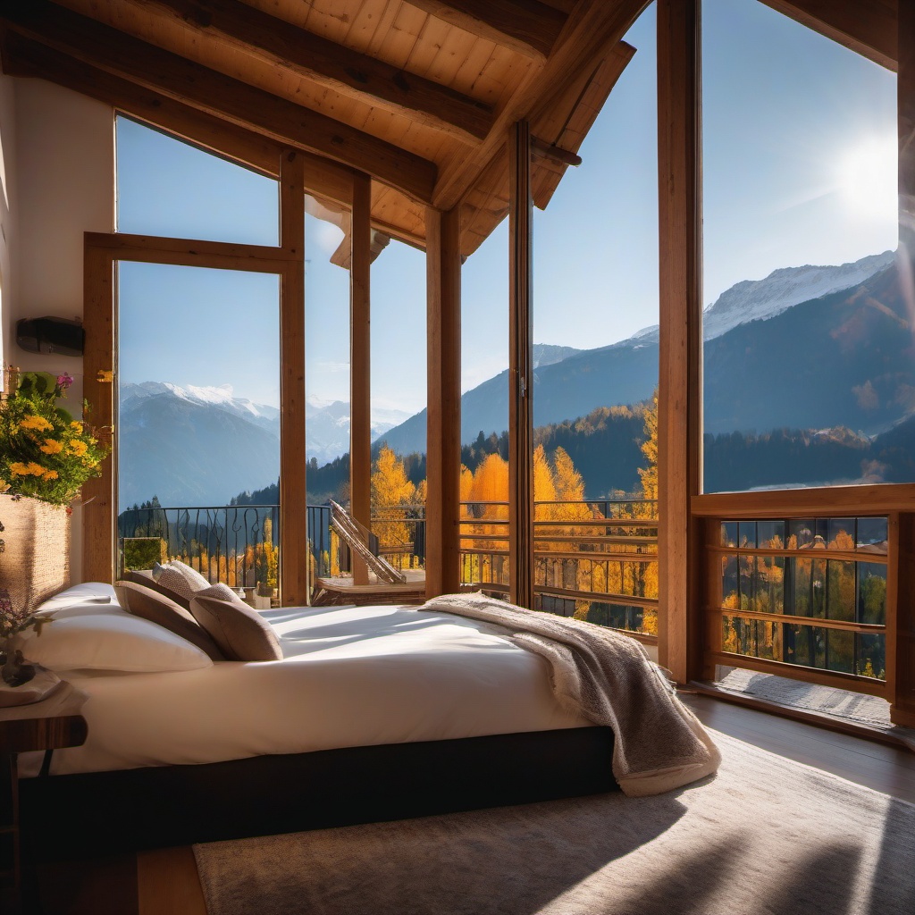 Cozy Bed and Breakfast in the Alps  background picture, close shot professional product  photography, natural lighting, canon lens, shot on dslr 64 megapixels sharp focus