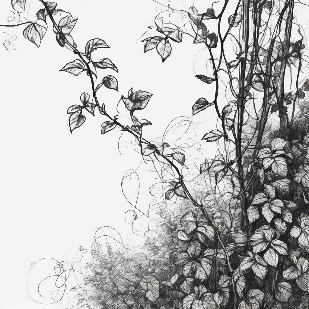 drawing of a vine in a garden  minimal rough sketch scribbles,doodles,black and white