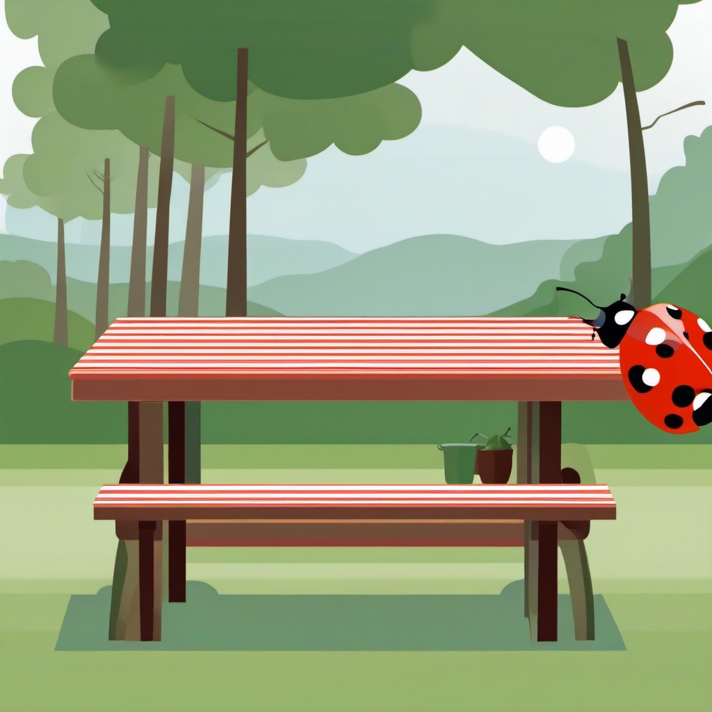 Ladybird clipart - ladybird crawling on a picnic table  color,minimalist,vector clipart