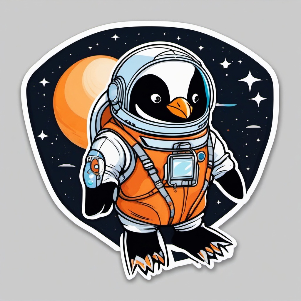 Penguin Astronaut Spaceship Sticker - A penguin astronaut exploring space in a futuristic spaceship. ,vector color sticker art,minimal