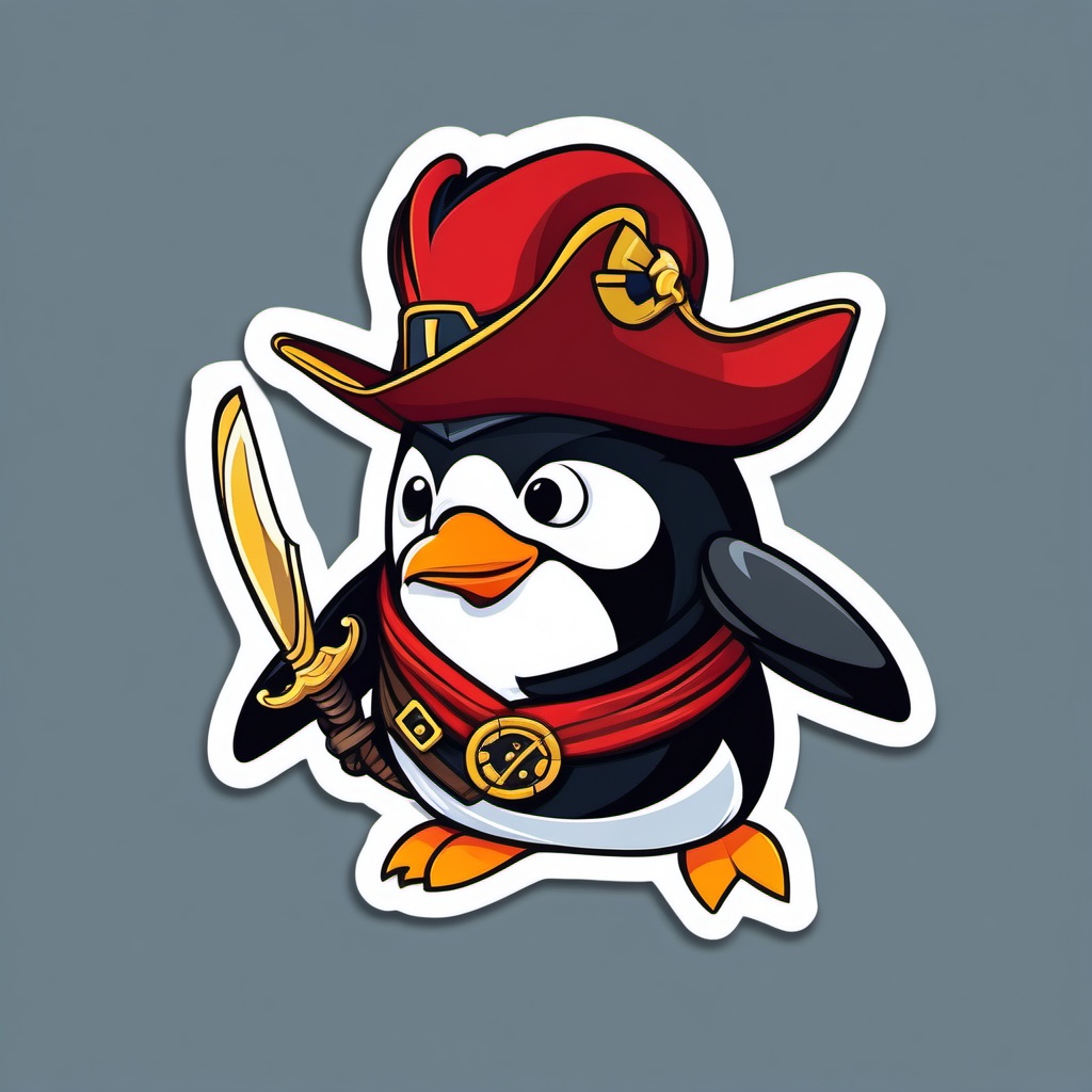 Penguin Pirate Sticker - A playful penguin dressed as a swashbuckling pirate. ,vector color sticker art,minimal