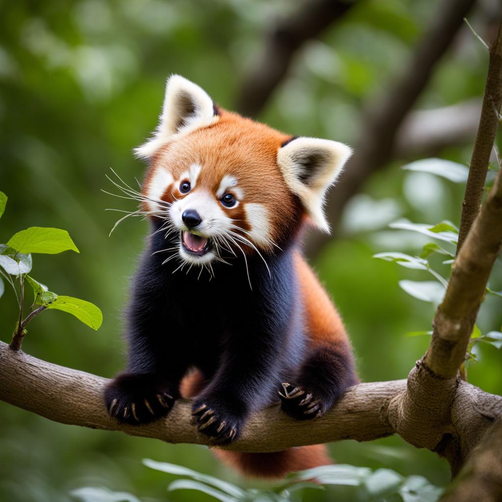 playful baby red panda chasing its own tail. 