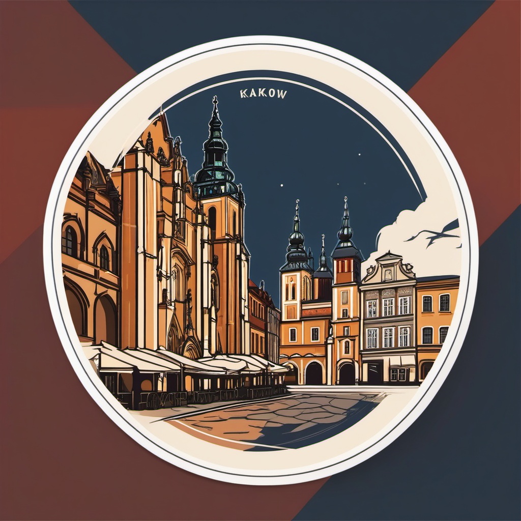 Krakow Old Town sticker- Historic central district with a medieval square in Poland, , sticker vector art, minimalist design