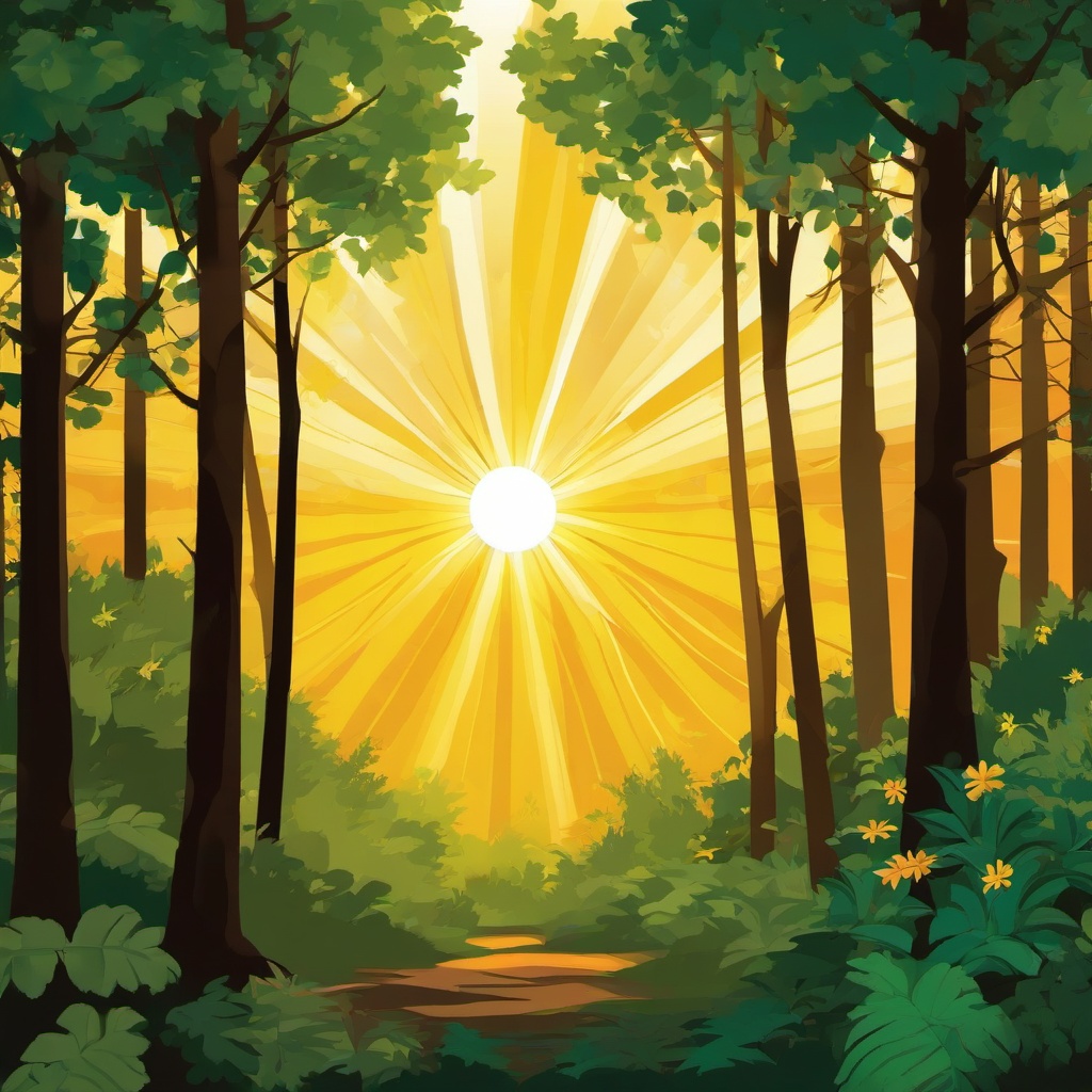 Sun clipart - with rays illuminating a forest  