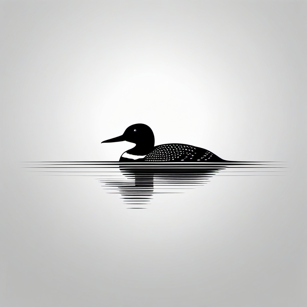 Loon Tattoo - Loon swimming on lake  minimalist tattoo design, white background