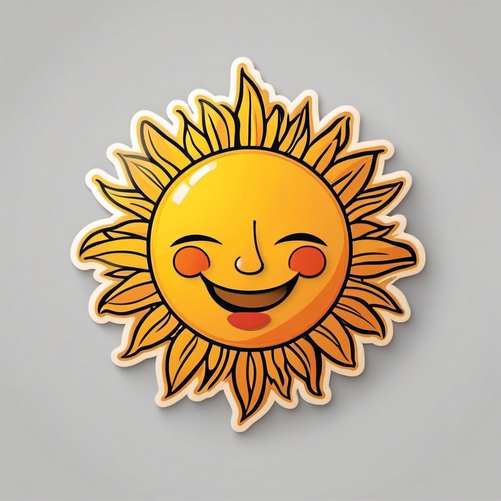 Sun Sticker - Smiling sun icon, ,vector color sticker art,minimal