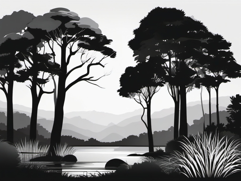 Clipart of Tree Black and White,Illustrating a serene forest scene with clipart of tree black and white  simple, 2d flat