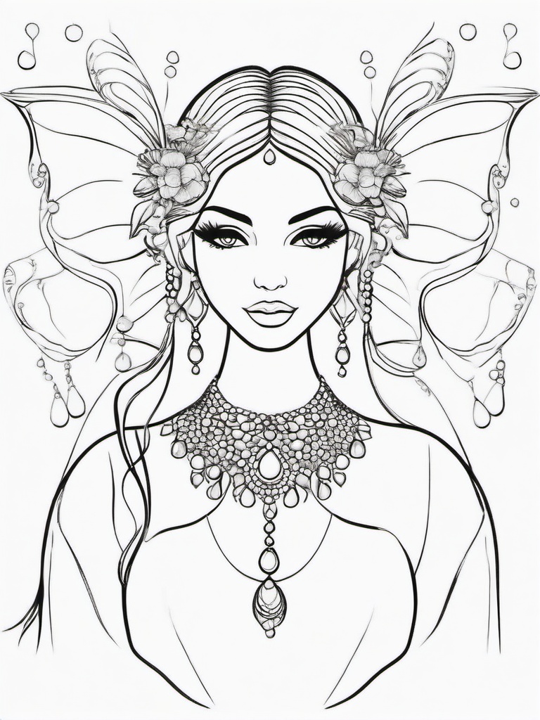 Fairy with Dewdrop Necklace Coloring Pages - Fairy Wearing a Necklace of Dewdrops  minimal black outline printable sheet, coloring page