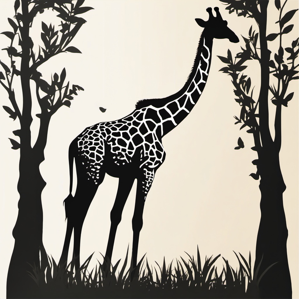 Giraffe Sticker - A tall giraffe reaching for leaves on a tree. ,vector color sticker art,minimal