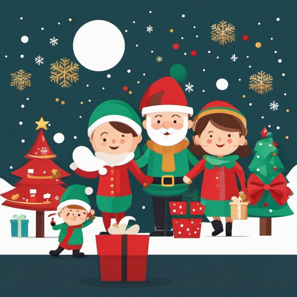 Christmas holiday with family clipart  simple, 2d flat