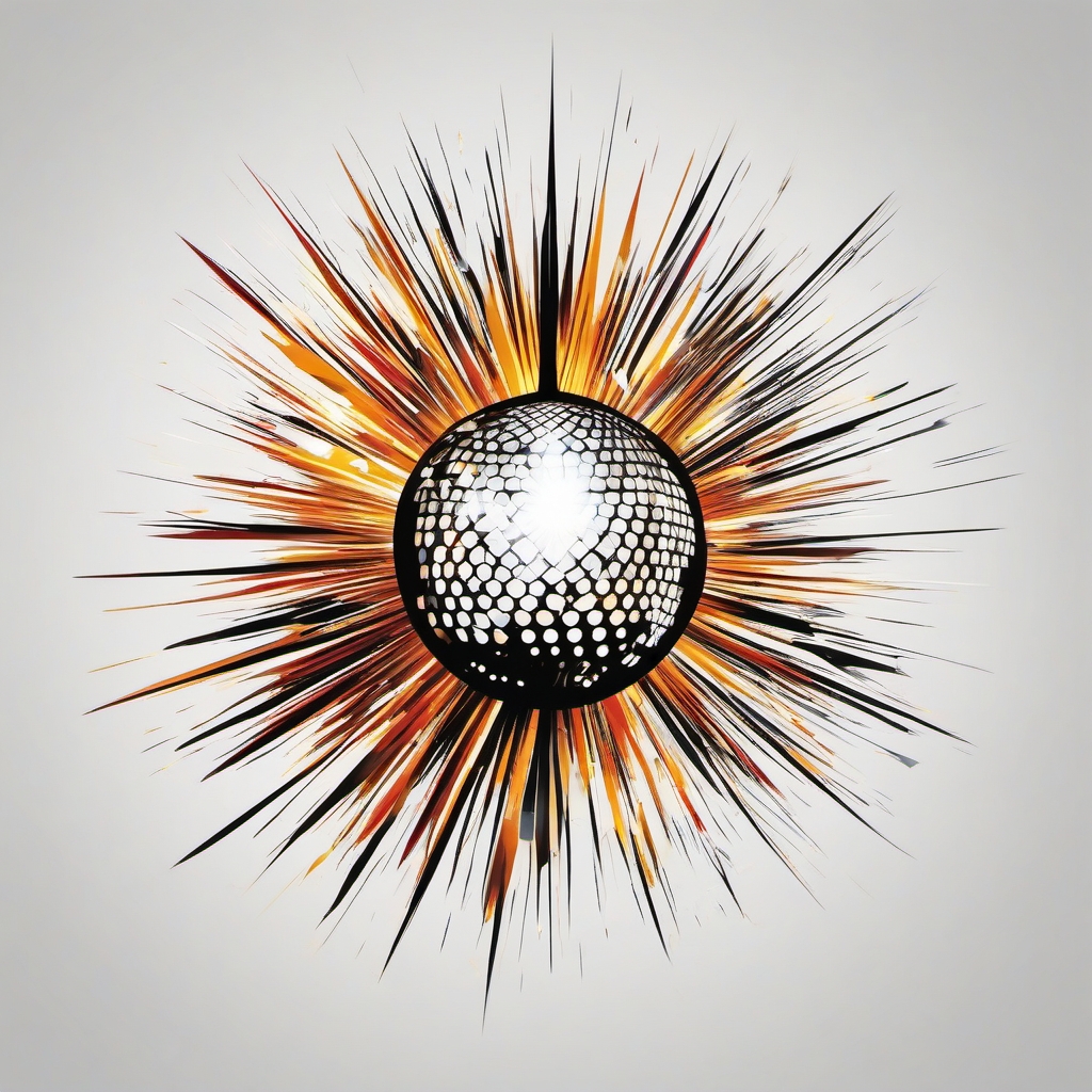 Mirrorball Explosion - Explore the kinetic energy of an exploding disco ball in a visually dynamic tattoo.  minimal tattoo style, white background