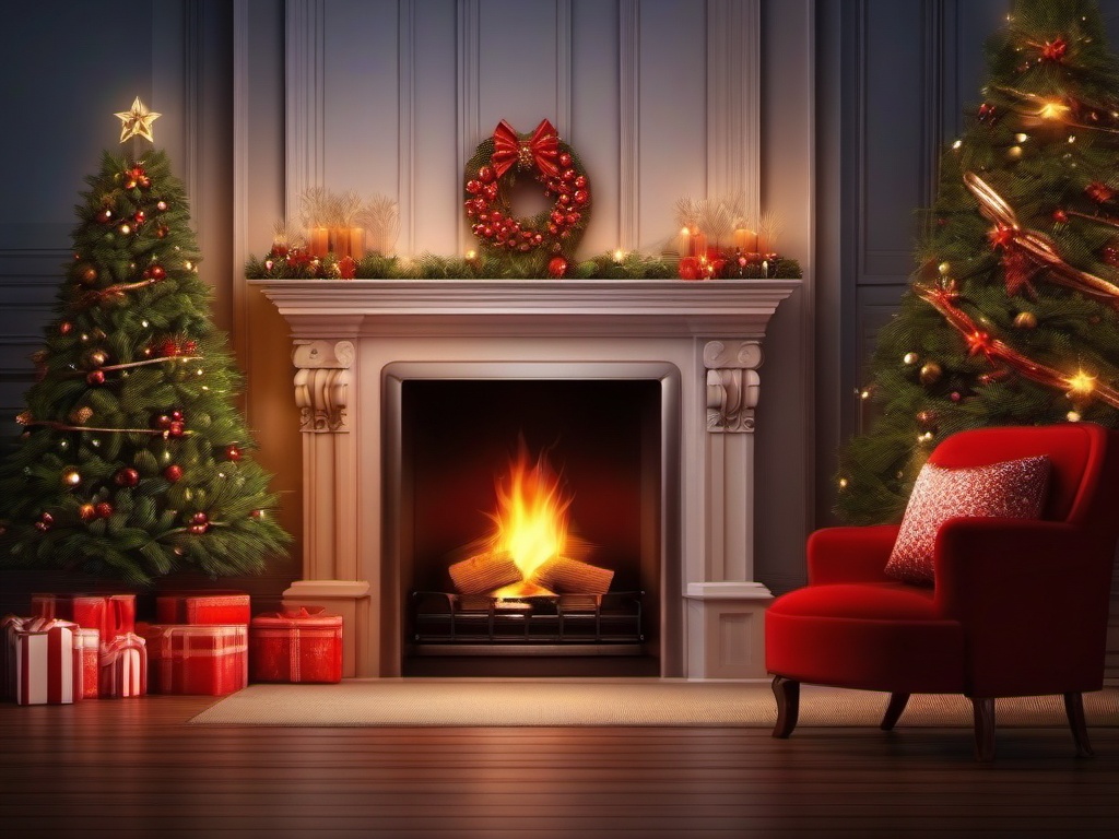 Christmas Background With Fireplace  