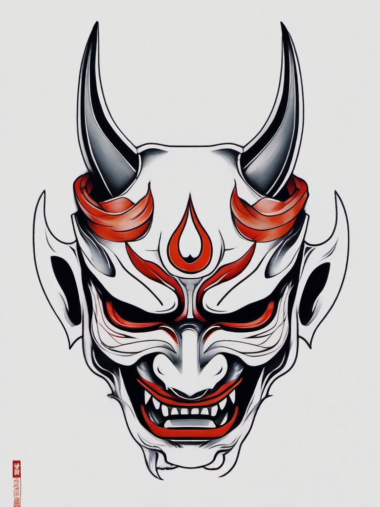 small hannya tattoo  simple color tattoo,white background,minimal