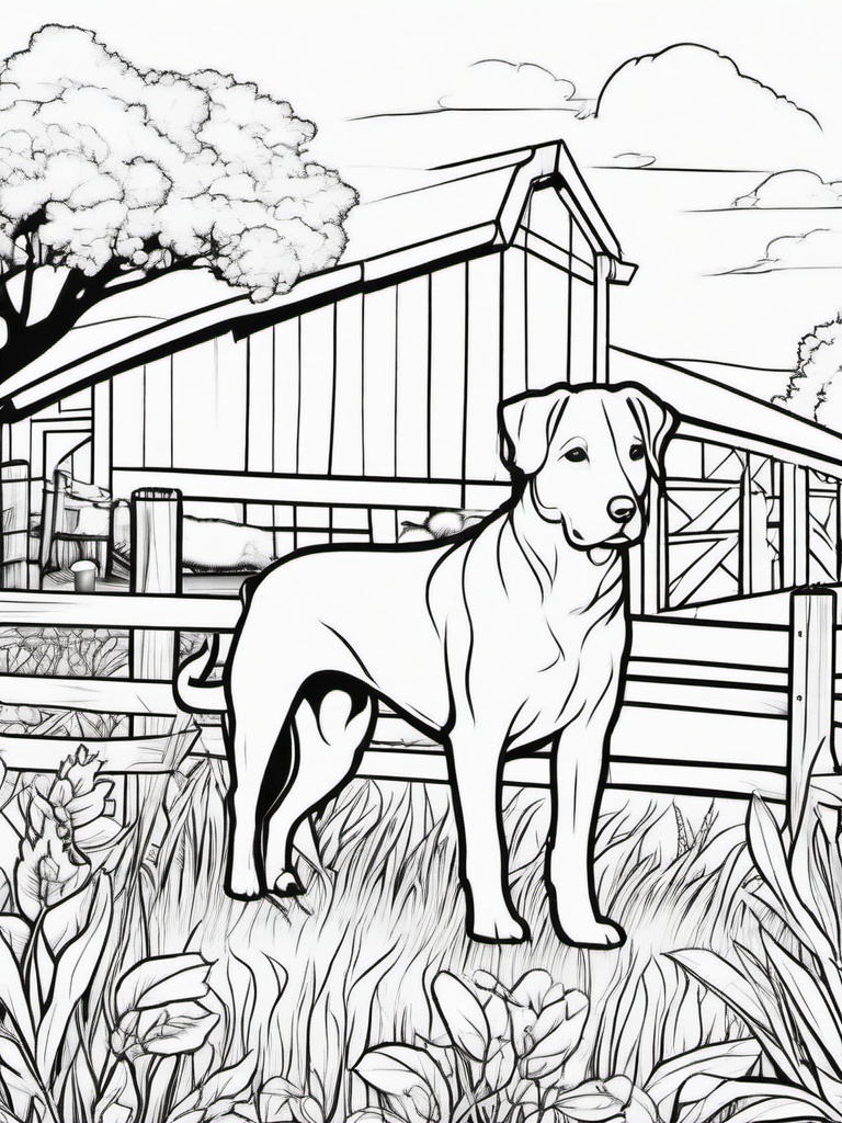 Dog on a Farm Coloring Pages - Farm Dog in a Rural Setting  minimal black outline printable sheet, coloring page