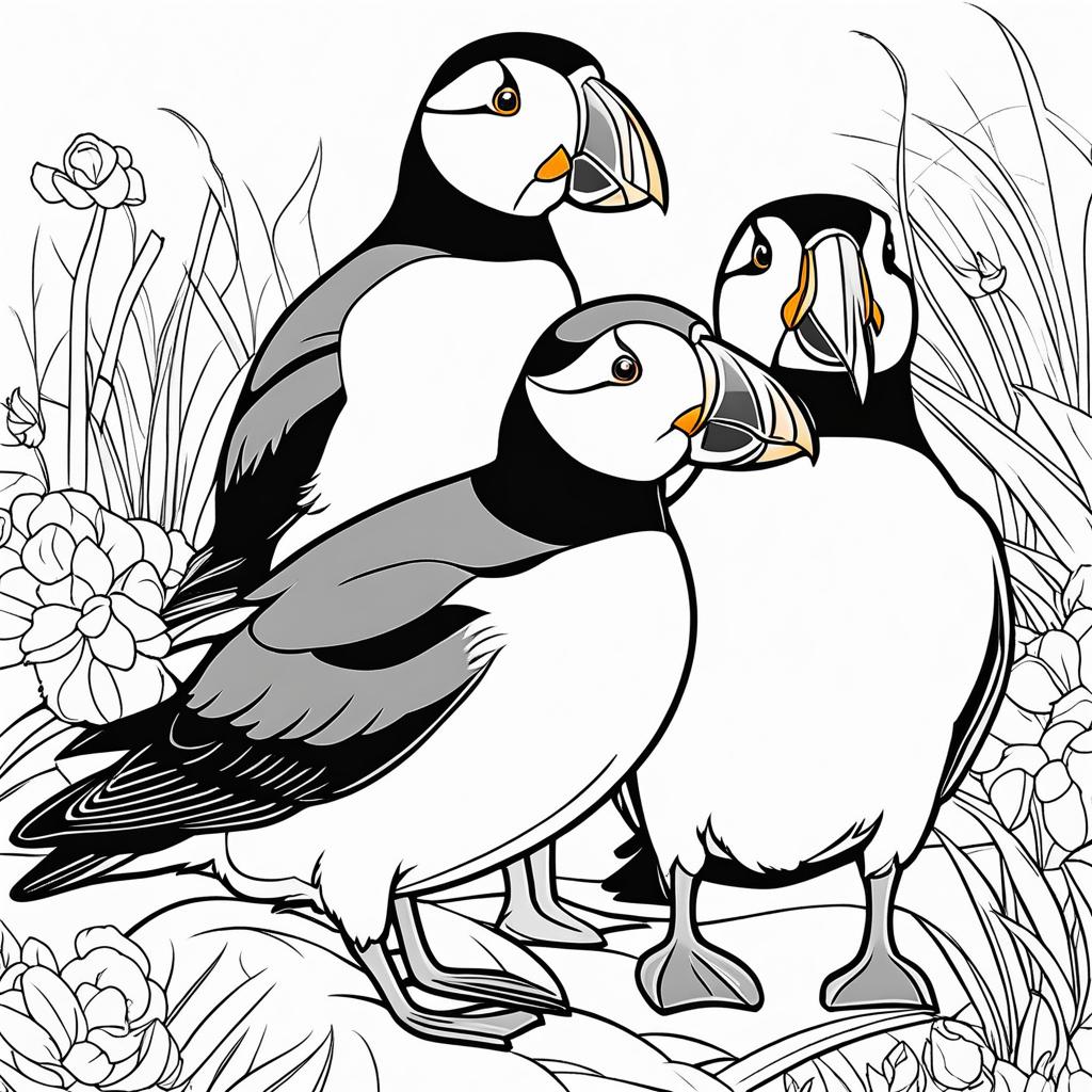 puffins cute animals coloring page 