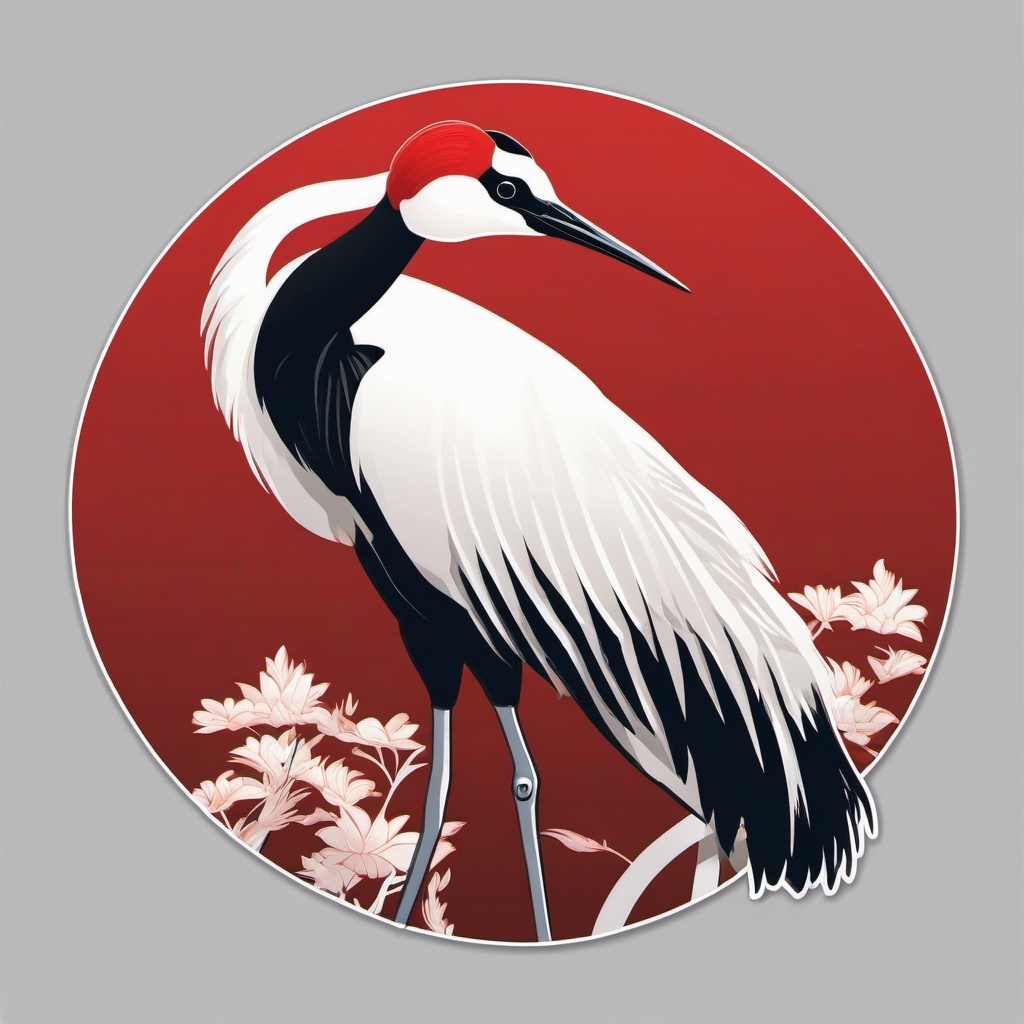 Red-Crowned Crane Sticker - A red-crowned crane with elegant white plumage, ,vector color sticker art,minimal